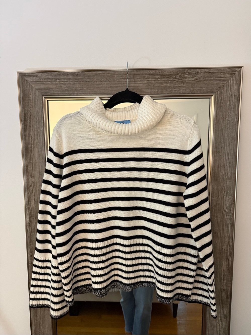 CeCe Black & White Striped Cowl Neck Sweater